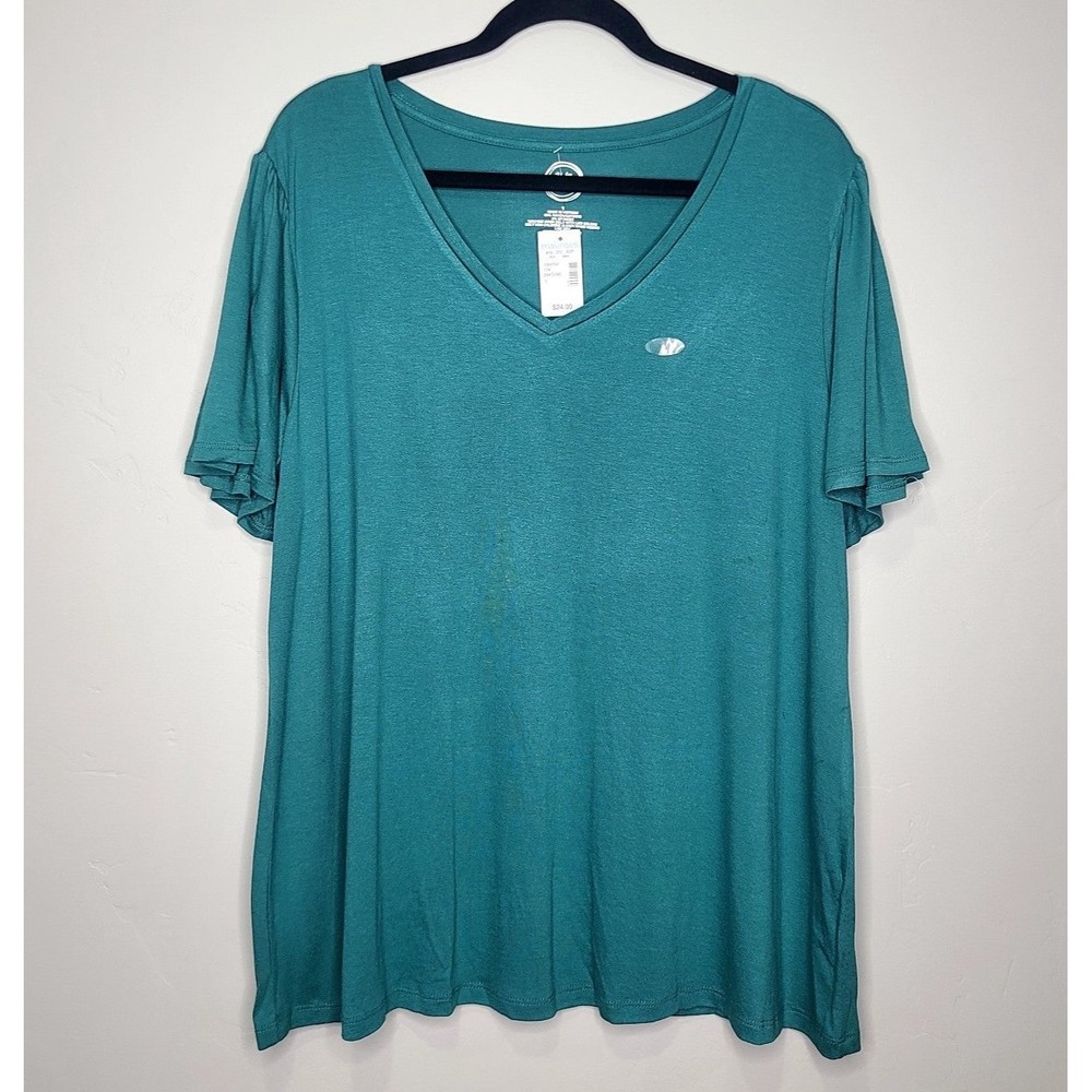 Maurices 24/7 Solid Teal Blue V-Neck Tee Women's Plus Size 1 NWT